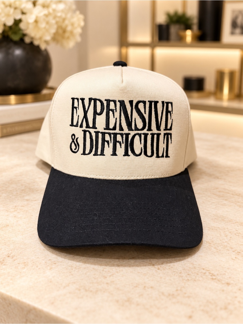 EXPENSIVE & DIFFICULT Embroidered Two-Tone Baseball Cap - Cream/Black